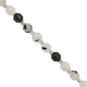 65cts Black Rutile Quartz Faceted Satellite Beads, Approx 6x5mm, 38cm Strands with Spacers