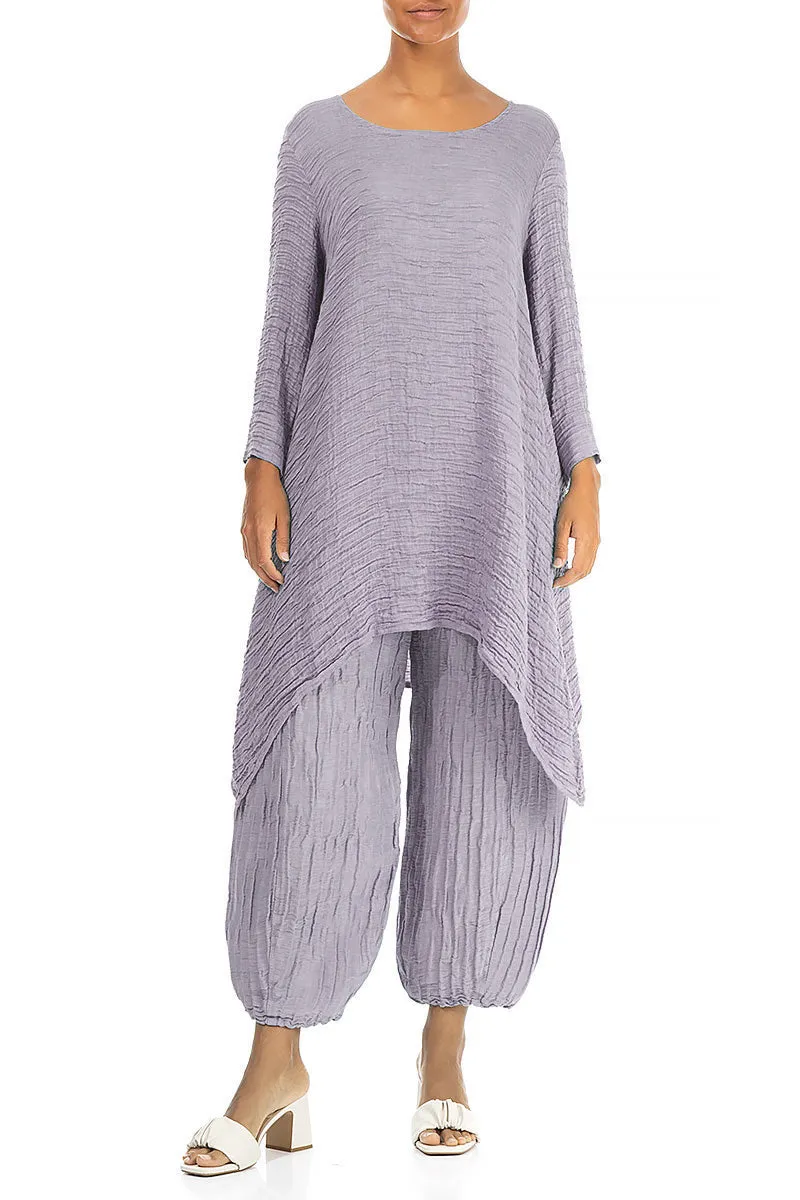 Dropped Edge Lavender Crinkled Silk Tunic