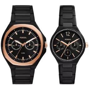Fossil Evanston Black Dial Pair 45mm & 36mm BQ2645SET