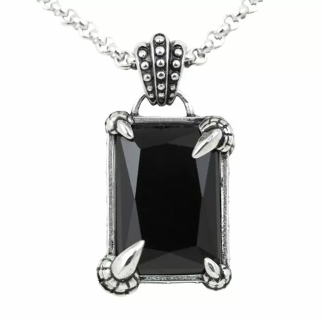 Gothic Stainless Steel Black Faceted Glass Dragon Claw Necklace - Style