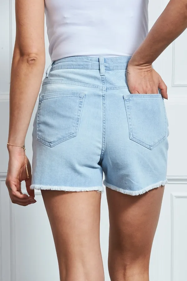 Light Wash Raw Edge Denim Shorts