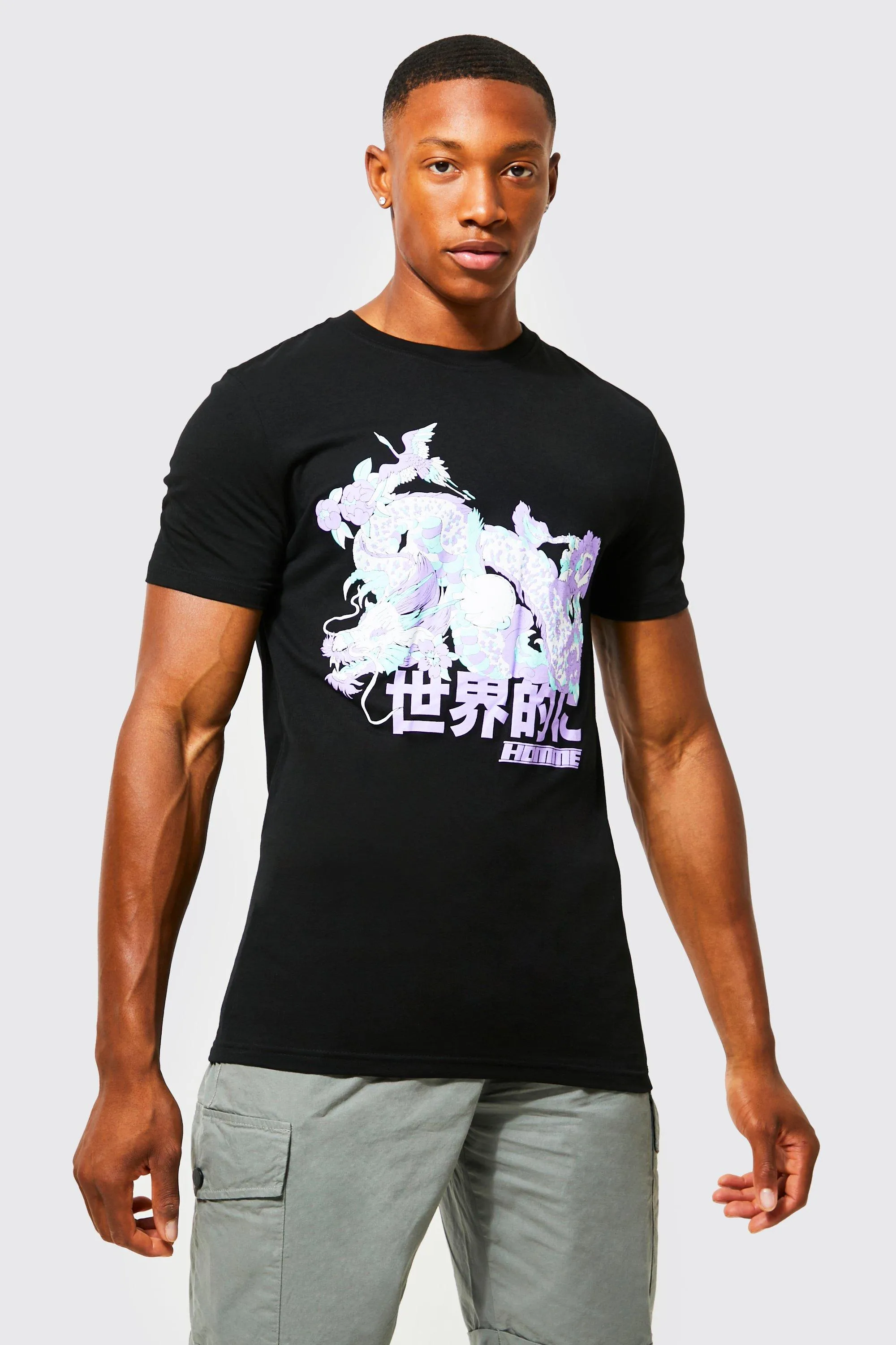 Muscle Fit Dragon Graphic T-shirt | boohooMAN UK