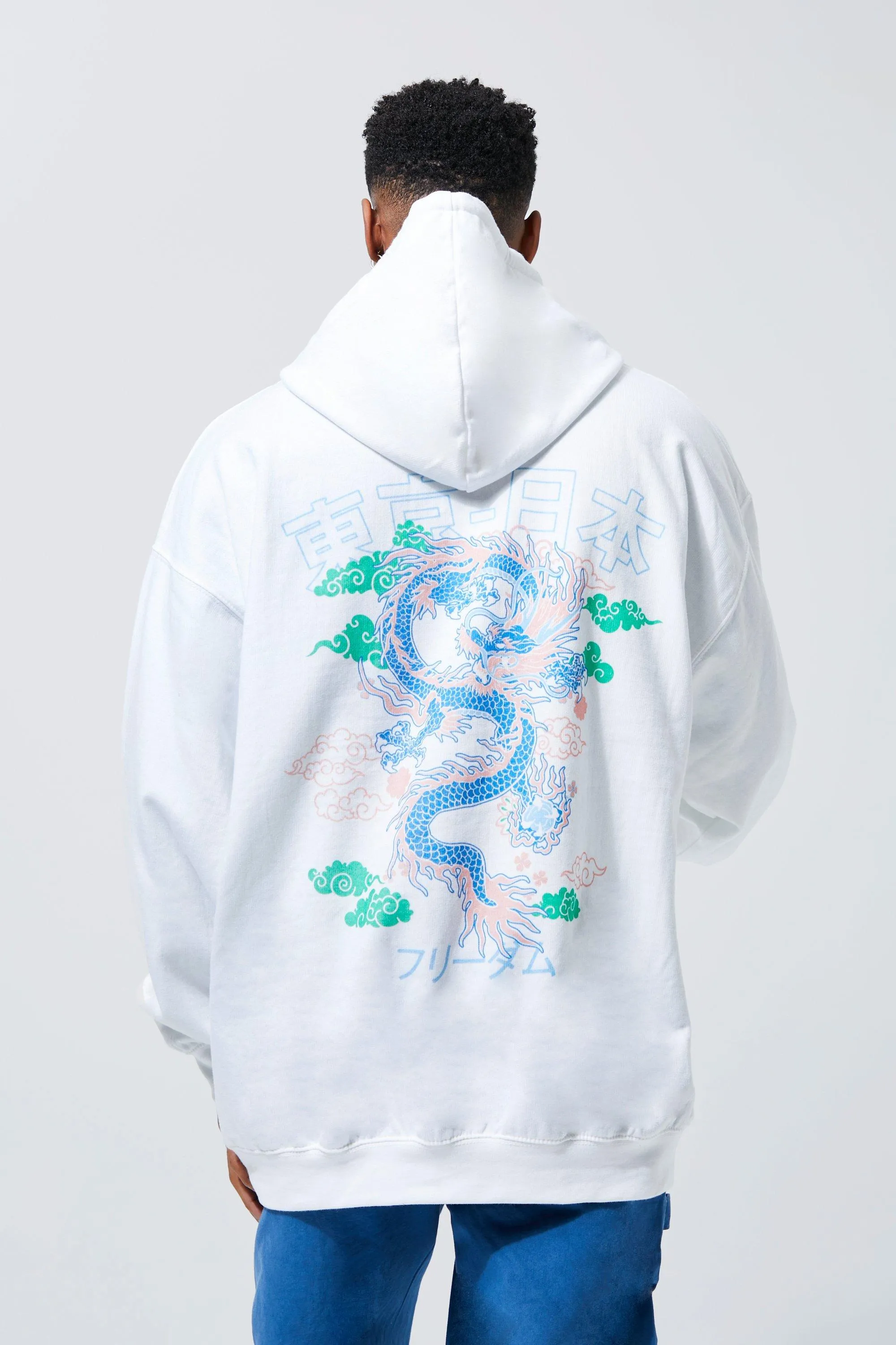 Oversized Dragon Back Graphic Hoodie