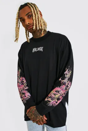Oversized Dragon Print Long Sleeve T-shirt