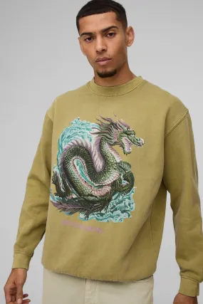 Oversized Washed Official Dragon Graphic Sweatshirt