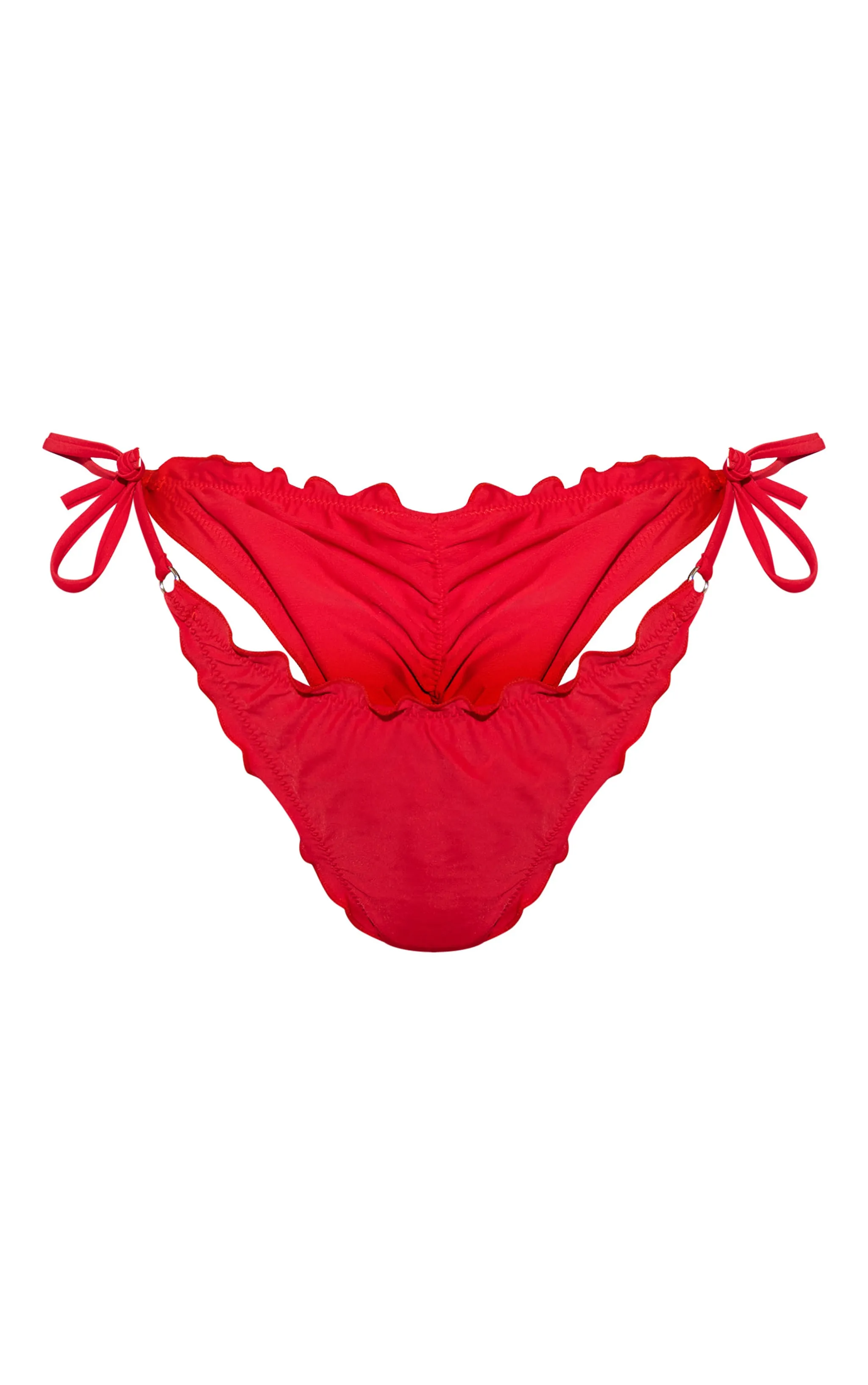 Red Frill Edge Ruched Back Bikini Bottoms