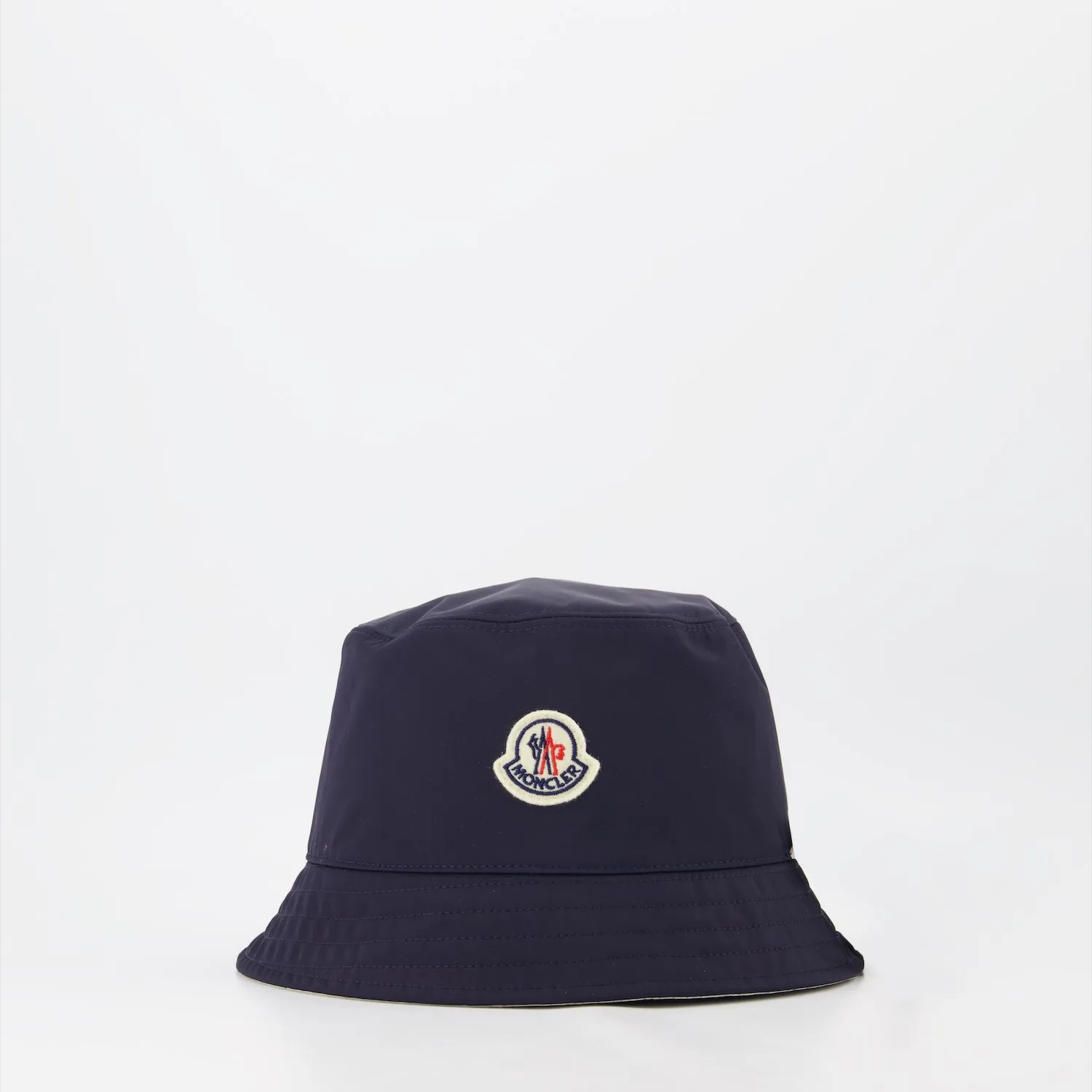 Reversible blue and white bucket hat