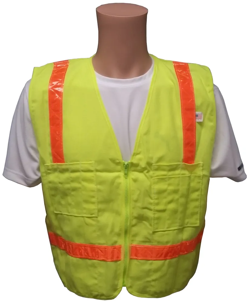 Surveyors Vest Lime w/ Orange Stripes Med size