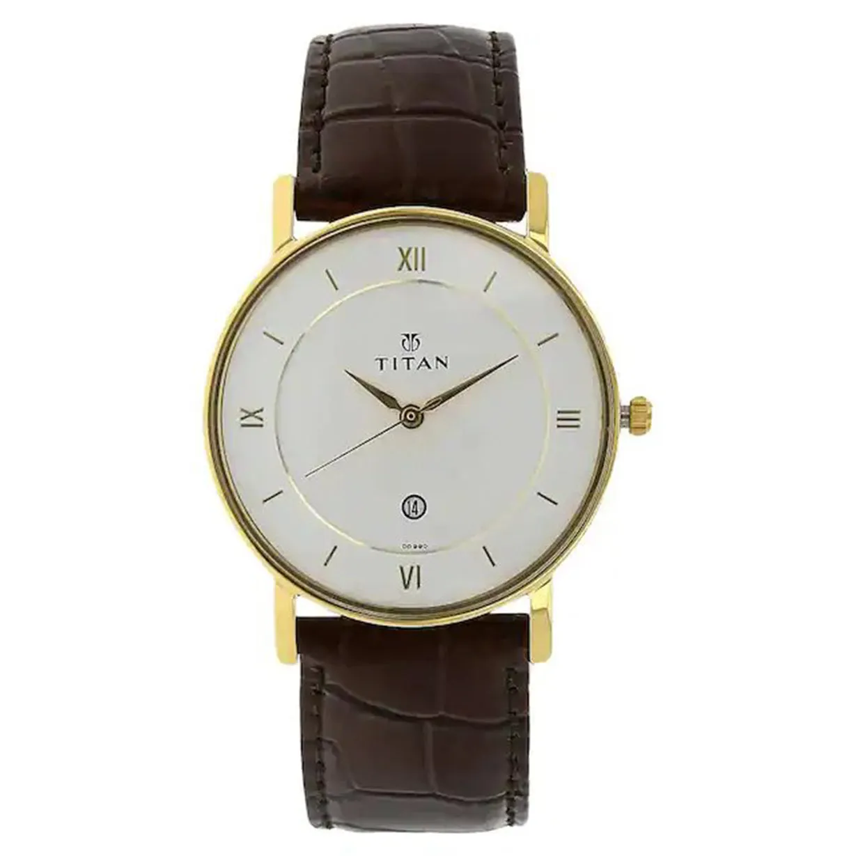 Titan White Dial & Brown Leather Strap