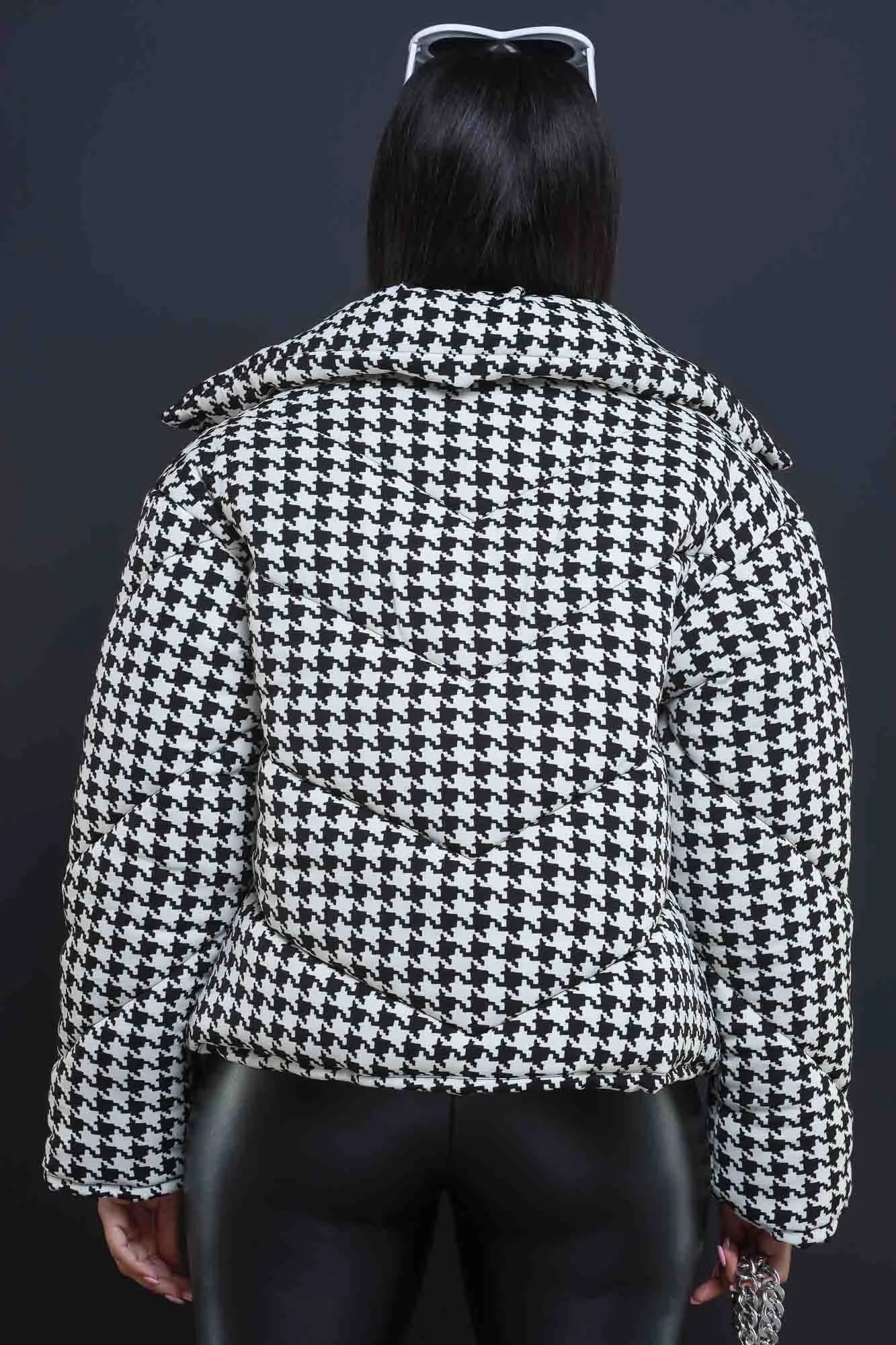 What Happened Houndstooth Puffer Coat - Black/White