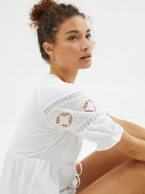 White Embroidered Ruched Sleeve Top | Women | George at ASDA