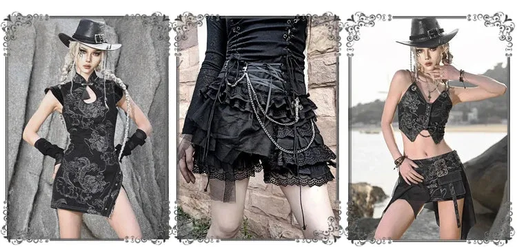 Women's Spaghetti Strap Dragon Rivet Metal Chain Decor Crop Top